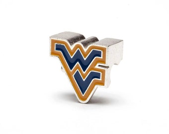 West Virginia University Bead Charm | West Virginia Jewelry | Mountaineers WV Logo Charm with Yellow Border | Officially Licensed by WVU