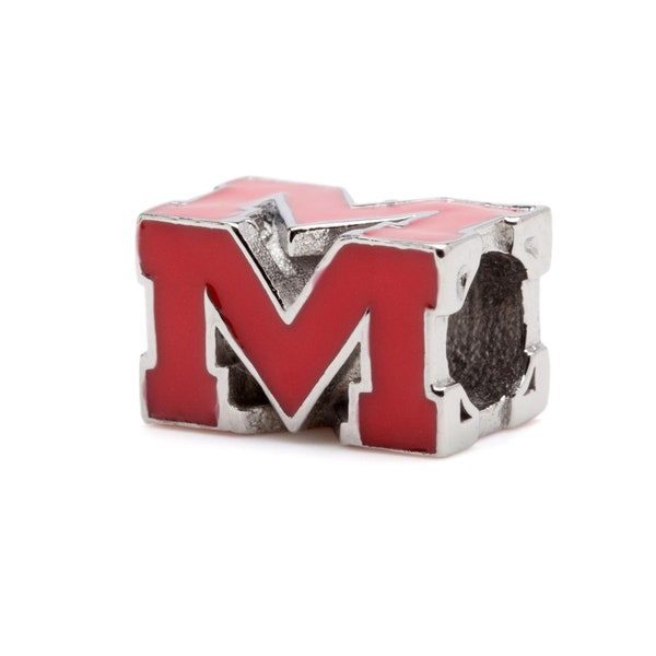 Stone Armory University Of Mississippi Bead Charm | Ole Miss Rebels Jewelry | Crimson 4-Sided Block M Bead Charm | Perfect UM Gift