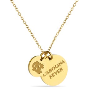 May include: Gold necklace with two charms. One charm has the University of North Carolina Tar Heels logo and the other charm says "Carolina Fever".