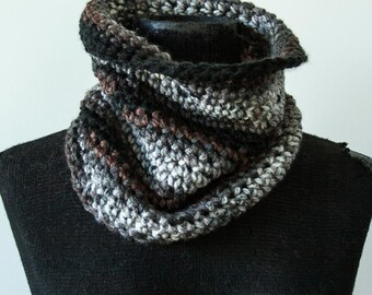 XS Black, Grays & Brown Multicolor Crochet Infinity Scarf