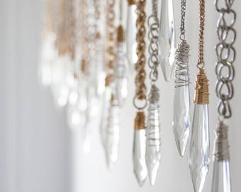 Vintage Chandelier Crystal Pendant Necklace, Silver
