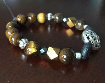 Lava Bead Stretch Bracelet, Tiger's Eye