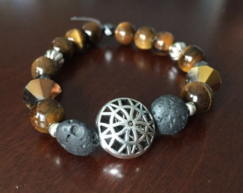 Lava Bead Stretch Bracelet, Tiger's Eye