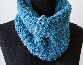 XS Blue Boucle Crochet Cowl Neck Infinity Scarf