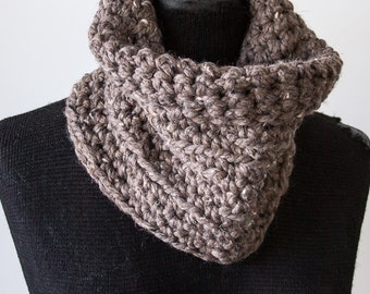 XS Cocoa Brown Crocheted Cowl Neck Infinity Scarf