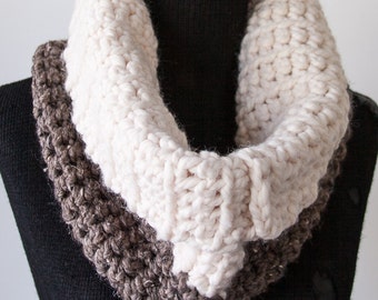 S Cream & Brown Crocheted Cowl Neck Scarf