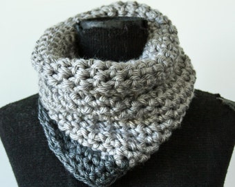 XS Light Gray Crochet Infinity Scarf with Charcoal Edge Stripe