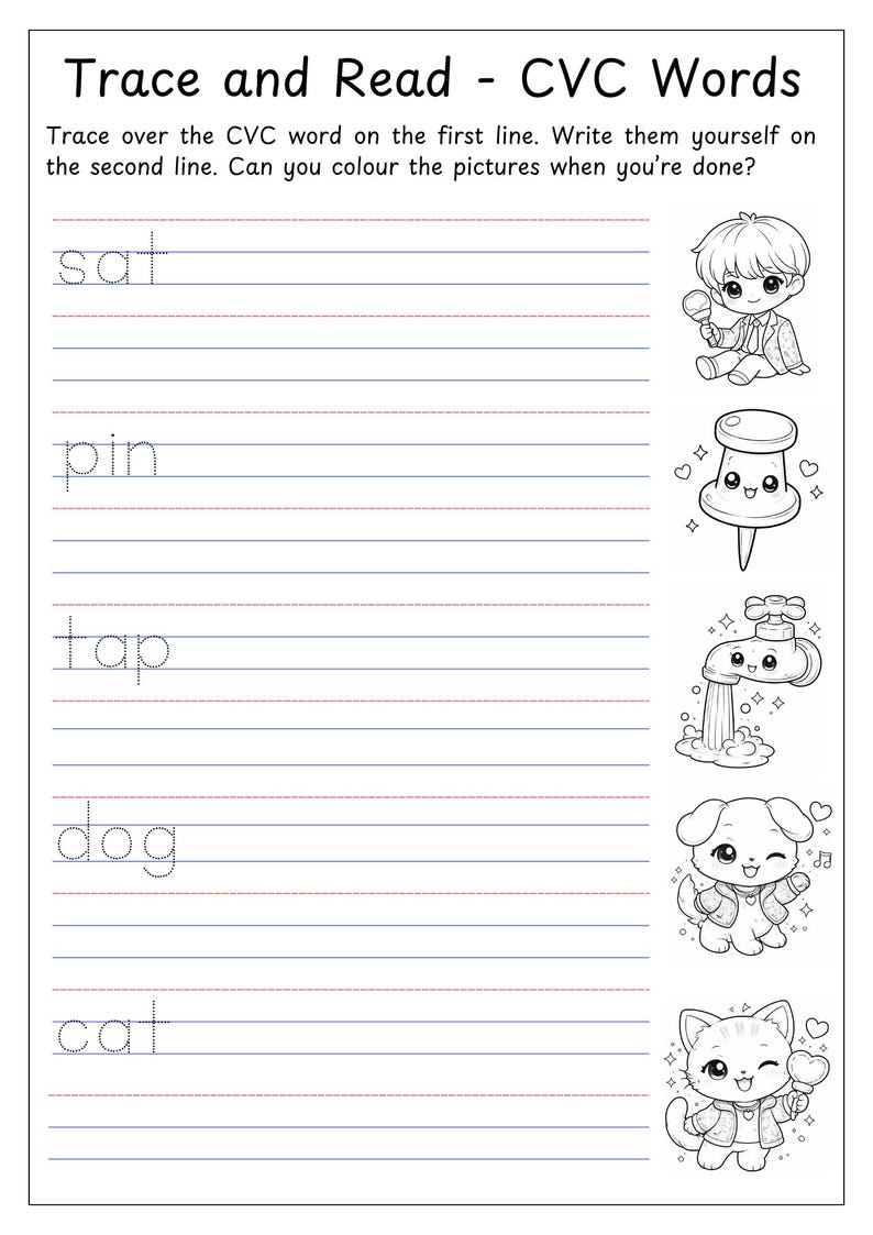 Reception Cvc Practice Writing Phase 2 Phonics Worksheet | CVC Words Tracing | Reception Phonics ...