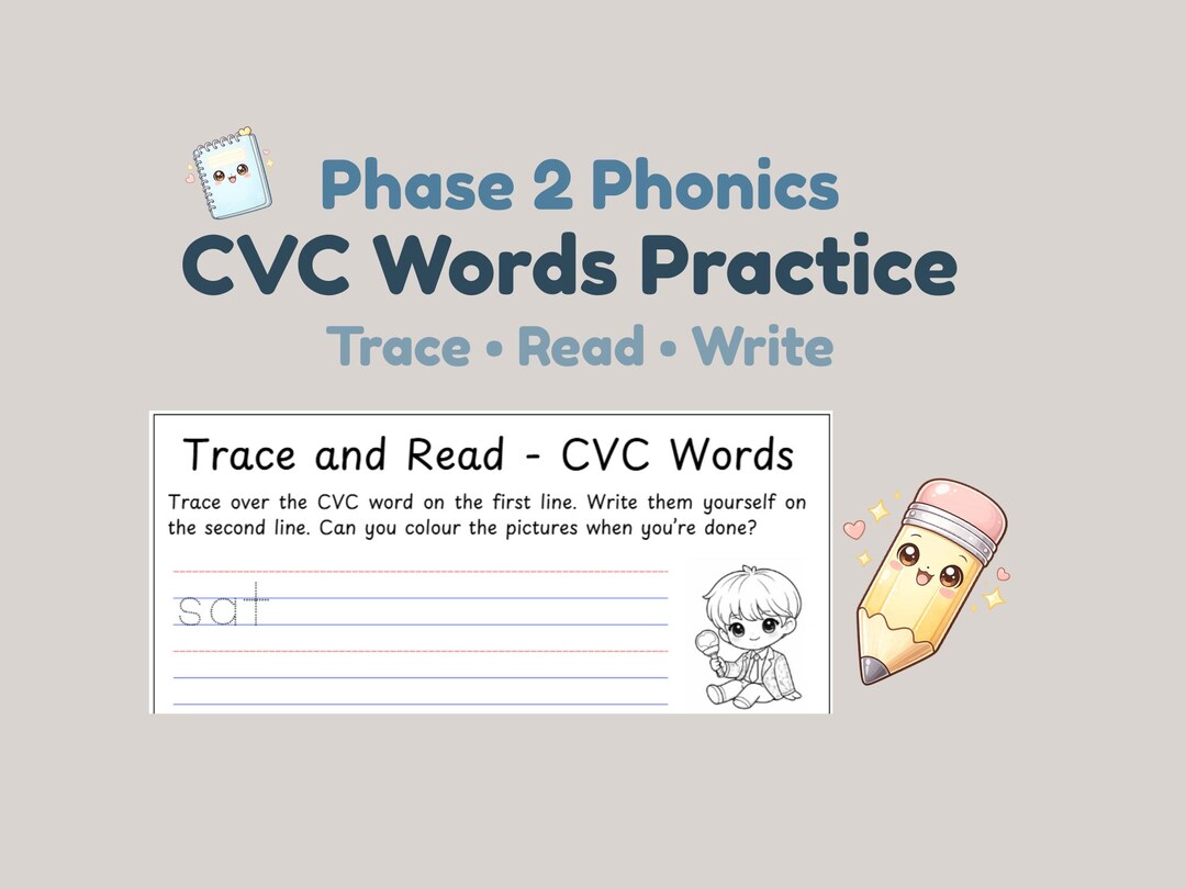Reception Cvc Practice Writing Phase 2 Phonics Worksheet | CVC Words Tracing | Reception Phonics ...
