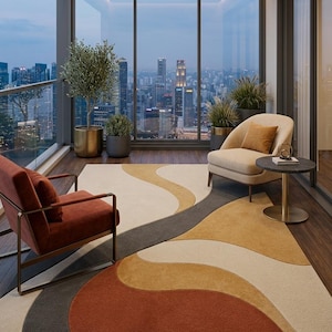 Hand Tufted Wool Rug: Modern Abstract Wave Area Carpet (4x6 ft)