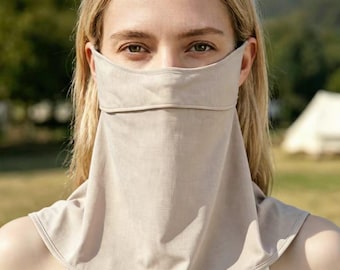 Mascarilla facial de lino Tencel con protección solar, braga de cuello transpirable para senderismo.
