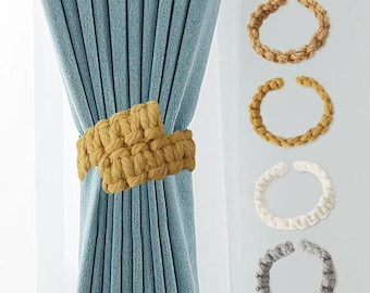 Handmade Chunky Knit Cotton Curtain Tieback, Adjustable Boho Farmhouse Decor