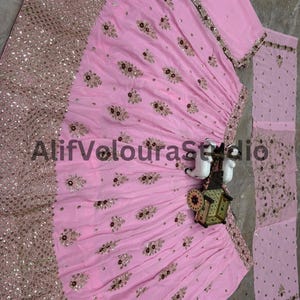 Pink Faux Georgette Lehenga Choli Set: Embroidered Sequin Indian Wedding Outfit