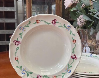 Set of 6 Villeroy Boch Soup Plates 25.5cm Hand Painted Cambet Lyon Floral French Vintage Tableware