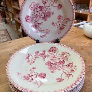 Antique French Gien Capucines Dinner Plate – Red Transferware – Terre de Fer Ironstone – French Country Tableware – Sold Individually