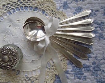 8 Silverplate Soup Spoons, &quot;Legacy&quot; pattern, International Silver, Marked &quot;1947 Rogers Bros. IS&quot;, Monogrammed with the letter W