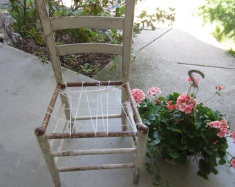 Primitive White Low Ladder Back Chair... NOT PERFECT but perfectly charming