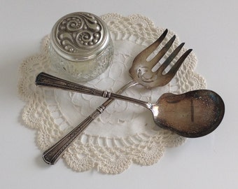 Sterling Handle Serving Fork and Spoon... Measures 9 1/4&quot; Not Polished