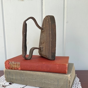 Sad Flat Iron Antique Heavy Paper Weight Door Stop Wrought Cast Iron Bookend 6&quot; Tall 3 3/4&quot; Wide 4 1/2&quot; Deep Including Handle