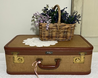 Amelia Earhart Suitcase / Luggage Brown & Beige baby shower decor wedding decor 21 1/2" x 13 1/4" x 7"
