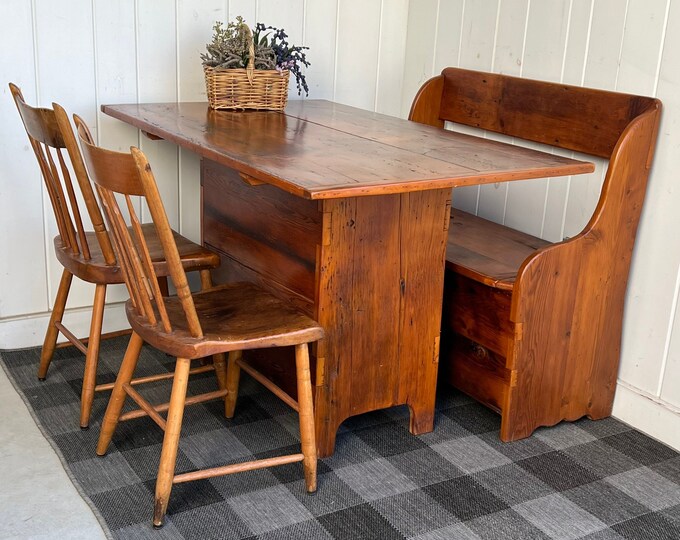 Barn Wood Table & Bench W Lift up Seat Storage Country Farmhouse ...