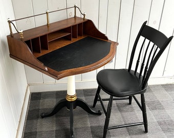 Antique Desk by Drexel Heritage from the Et Cetera Collection Wood and Black Leather Writing Desk with 8 Cubbies Wood and No Chair