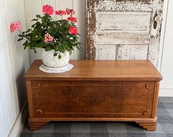 Vintage Cedar Chest Storage Bookend Veneer Blanket Chest in a Golden Light Brown - Cedar Interior 45"w x 19"d x 20”h