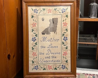 MADRE Bordado en punto de cruz, bordado, para colgar en la pared, enmarcado con vidrio, 22 3/4" x 15 5/8", el regalo perfecto para mamá