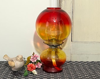 Vintage Kerosene Oil Lamp Red Orange Yellow Hurricane Student Shade Gone with the Wind