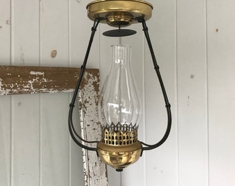 Vintage Brass and Black Flush Mount Kitchen Dining Room Bedroom Hallway Chimney Shade Ceiling Light 12 1/2&quot; tall x 7 7/8” wide
