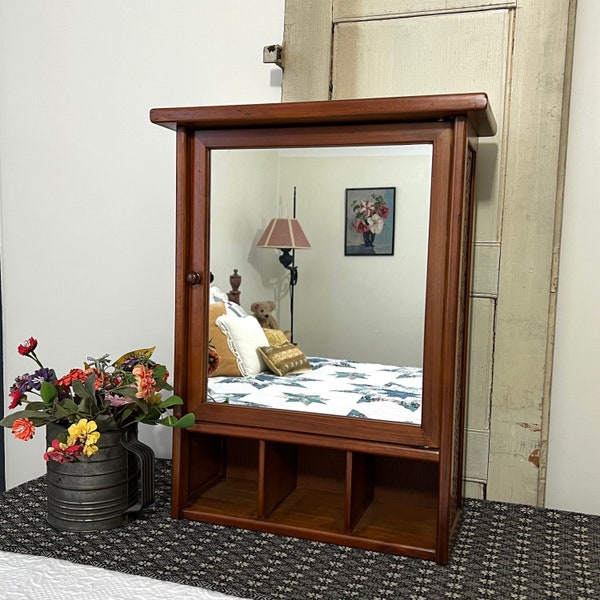 Medicine Cabinet Display Case Cupboard with Open Shelves Mirror Bedroom Bathroom Storage 22 1/2" x 15 1/2” w Ratan Sides