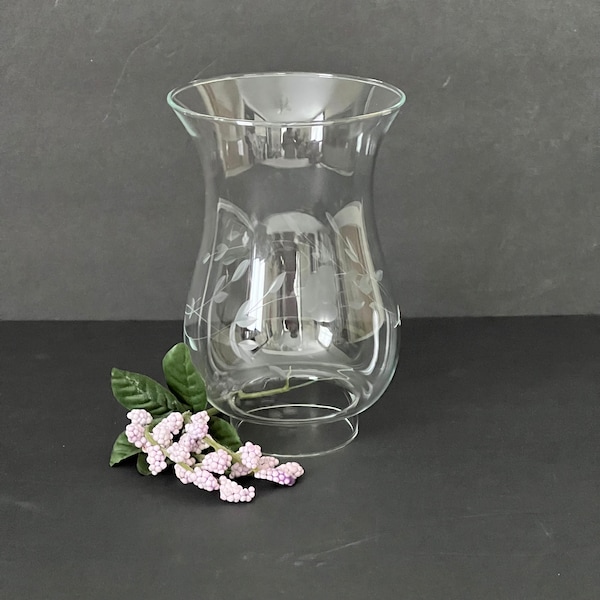 Princess House 2 1/4" Fitter Etched Fluted "Heritage" Chimney Shade - Crystal Clear Glass with an Etched Leaf and Floral Design 6 1/8" Tall