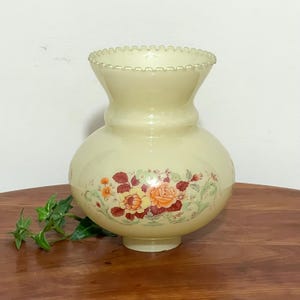 Small Floral Ruffled Cream Colored Globe/Shade Replacement Gold, Rose and Green - 2&quot; Fitter - 6 1/2&quot; Tall - 5 5/8” Wide