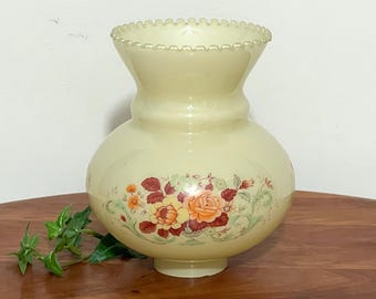 Small Floral Ruffled Cream Colored Globe/Shade Replacement Gold, Rose and Green - 2" Fitter - 6 1/2" Tall - 5 5/8” Wide
