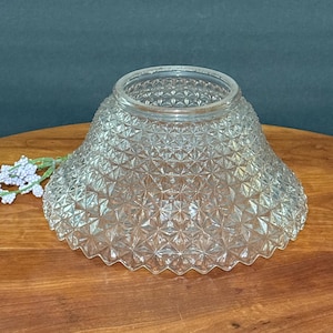 Clear Glass Shade Round Replacement Ceiling Shade ~ Diamond Pattern Cut Glass ~ 4 fitter 4 1/4 tall x 8 1/2 wide