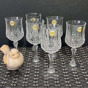 6 Stemmed Water Goblets by &quot;Cristal D&#39;Arques-Durand&quot;  Clear Water Glasses Longchamp (Clear) in Original Wanamaker’s Box 8oz