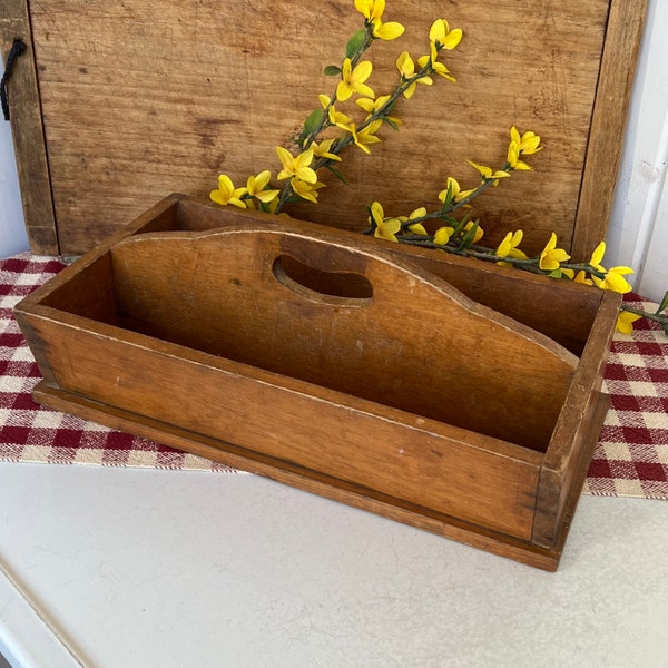 Cutlery Tray, Tool Box Caddy Tray w Handle - Storage, Work or Display Carryall Rustic Carrier Farmhouse Decor