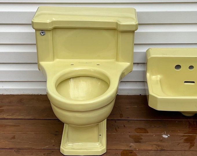 Vintage One Piece Toilet, 1957 Yellow American Standard Round Bowl ...