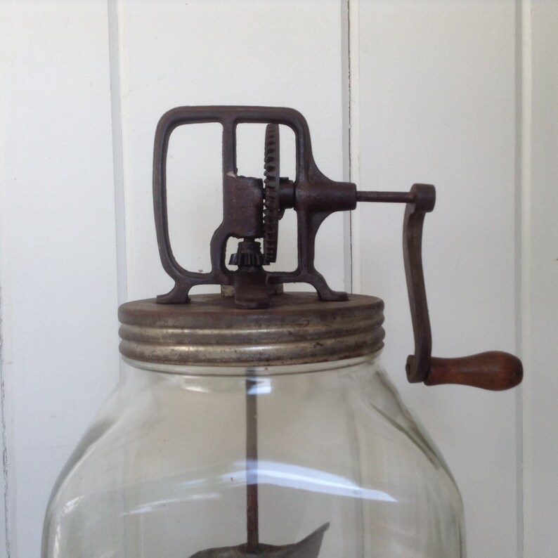 Antique 8 QT. Glass Butter Churn w/ Metal Paddle Country Decor Etsy