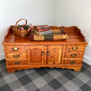Vintage Cedar Blanket Chest in a Golden Red Hope Chest 46&quot;w x 20 3/8&#39;&quot;d x 21&quot;h Storage Seat Rail Bench