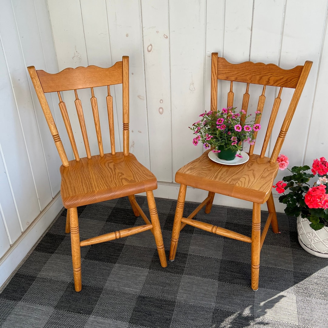 2 Golden Oak Chairs by Zimmerman Chair Shop Arrow Back Spindle Etsy