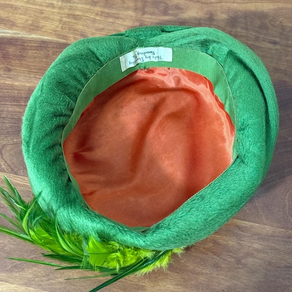 Vintage Green Fur Feathered Tilt Hat - Hats by Dorothy  display picture 1