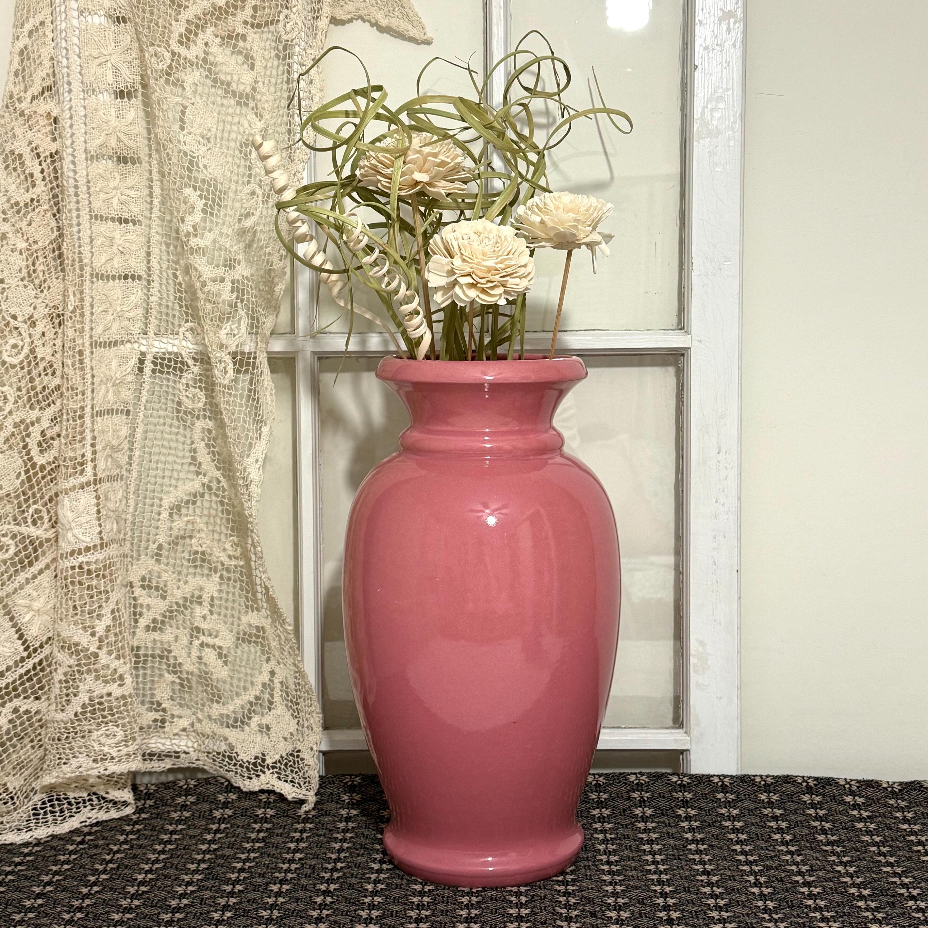 Vintage-style Pink Ceramic Vase | Cottage Core Home Decor | Farmhouse Flower Vase