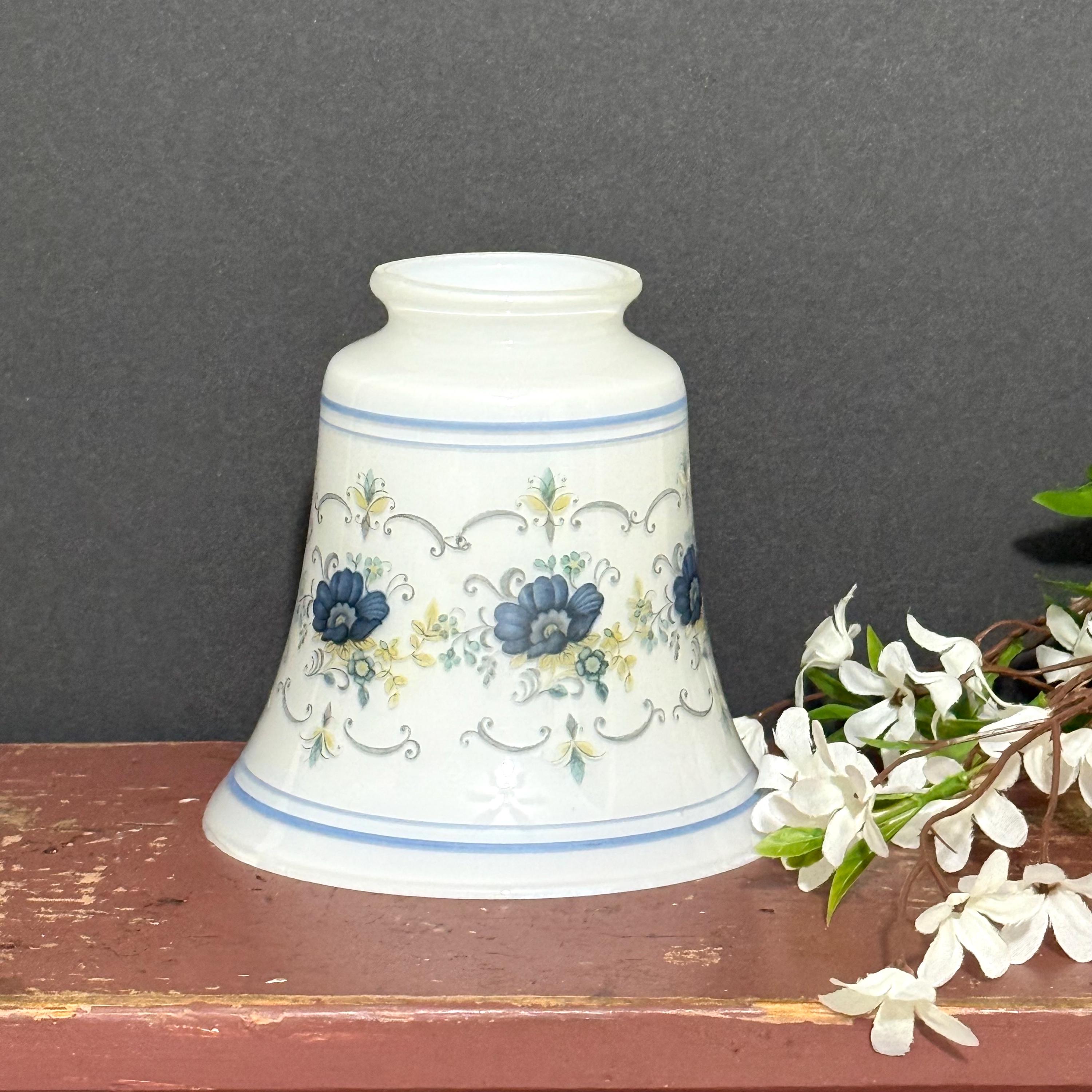 Abigail Adams Quoizel Bell Shade ~ Milk Glass \u0026 Blue Floral Shade ~ Quoizel  Replacement Shade ~ 4 5/8 tall x 4 7/8 wide x 2 1/4 fitter, image size:3000x3000