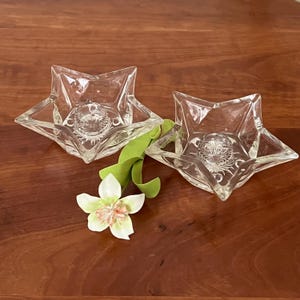2 - Candle Holders Hazel-Atlas Clear Glass Star Starburst Bottom 4 1/2” x 1 1/4” includes two only