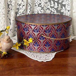 Scatola per cappelli vintage ovale, espositore portaoggetti o supporto in cartone, 31,8 cm x 23,8 cm x 16,3 cm di altezza, viola e bordeaux