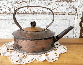 Vintage Handmade Copper Tea Kettle Teapot 8" Tall Including the Handle with a 7 1/2" Diameter Bottom