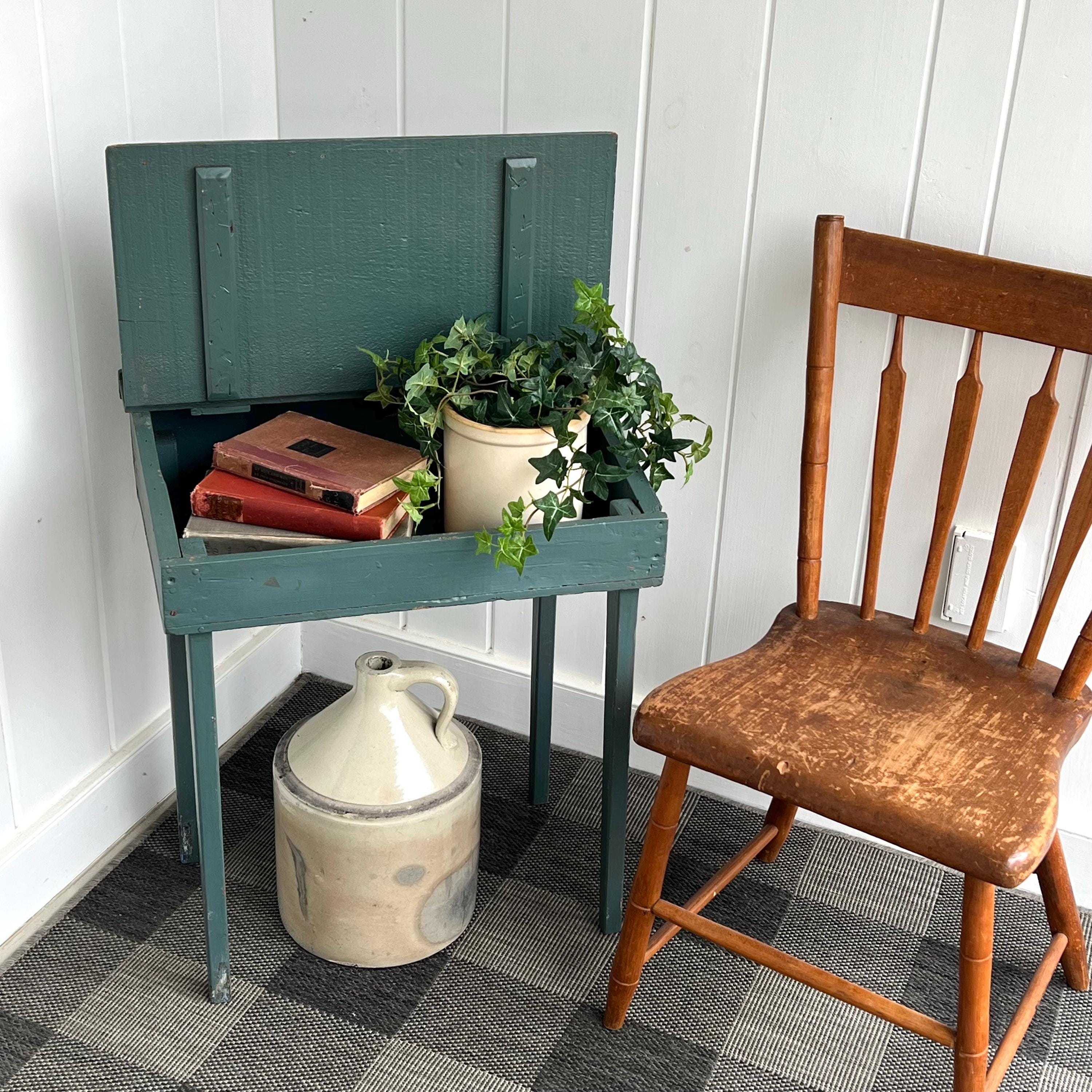 Vintage Teal School Desk - Antique Wooden Desk W Storage