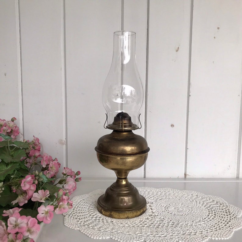 Vintage Brass Kerosene Oil Lamp With Chimney Shade Not Perfect Very Charming