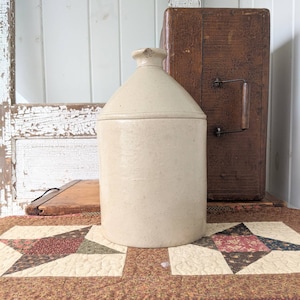 Vintage 1 Gallon Jug Oatmeal Salt Glaze Crock Moonshine Whiskey Jug 12 1/2&quot; x 7 1/4” Whisky
